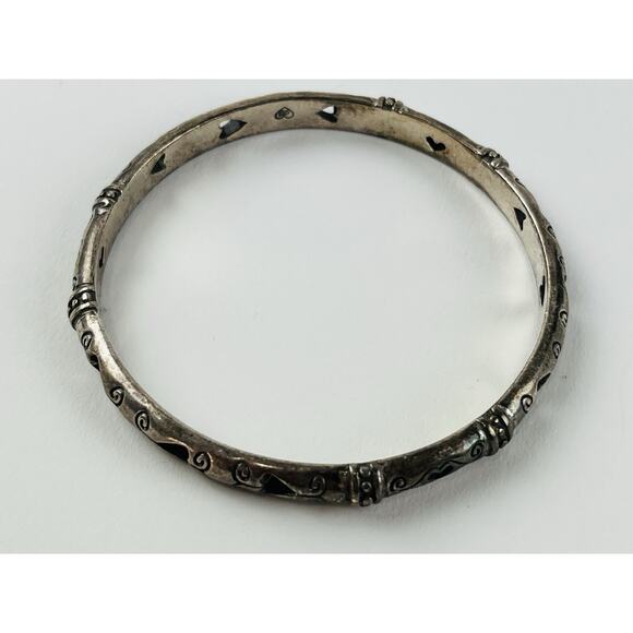 Set 2 Brighton Bangle Bracelets Retired Vintage Scroll Hearts Thick Chunky Silve - Picture 9 of 16